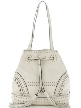 Prada White Studded Drawstring Fring Tote Hobo Bag